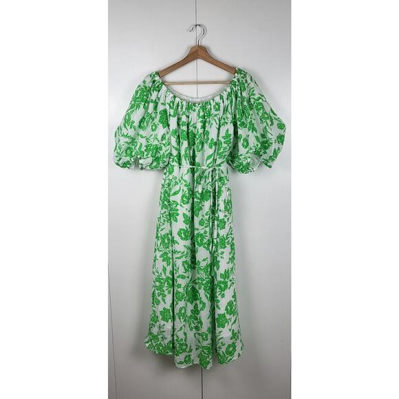 COS Off the Shoulder Cotton Oversized Bright Green Floral Boho Midi Dress | 12 - Picture 14 of 14